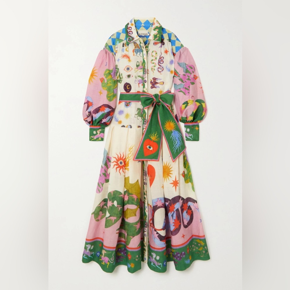 ALÉMAIS Lou Benesch Seeker belted printed ramie shirt dress